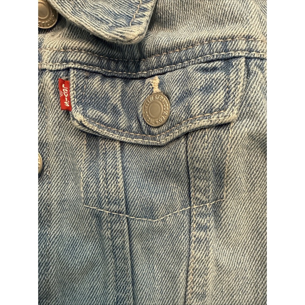 Levi's Denim Jacket Kids Size Medium Blue Good Repaired Trucker Jacket - Picture 7 of 16
